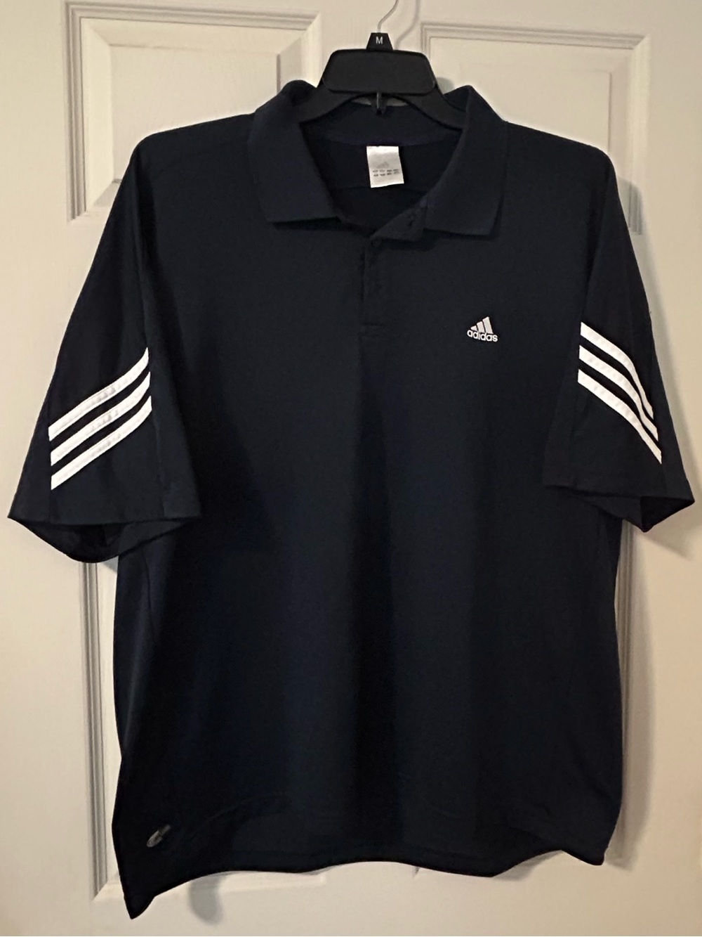 Adidas Climacool Men’s Polo Dark Blue with White 3 Stripe Accents Shirt XXL